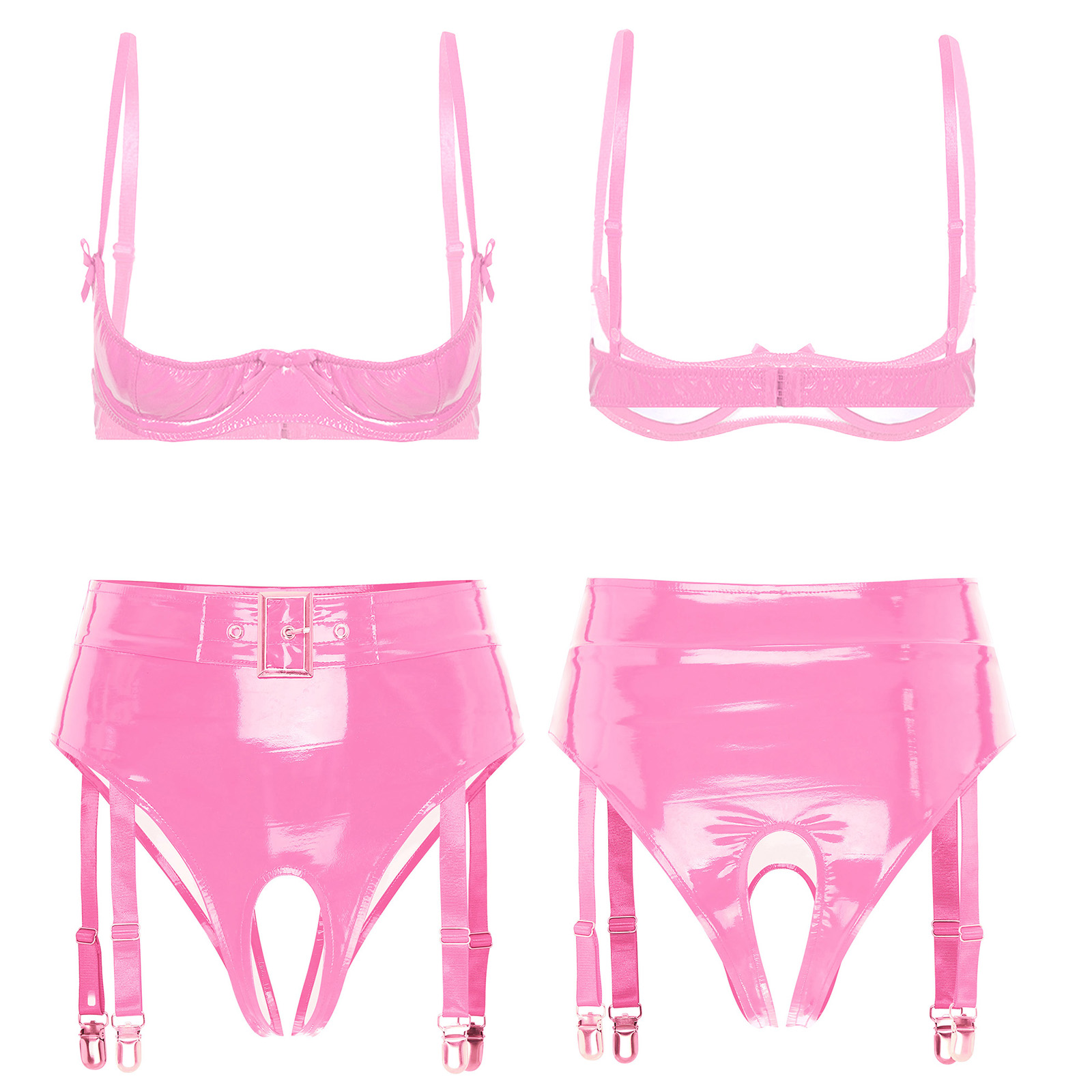 Women Glossy PU Leather Bra Ta - Party Games Couple 评论和价格